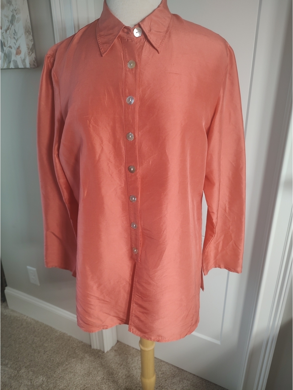 August Silk Pink-Coral Silk Blouse Sz 10 #oldmoney #quietluxury #lagenlook #Chic